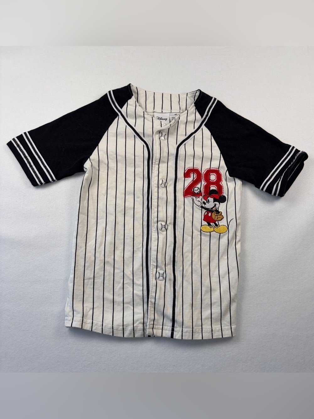 Disney Mickey Mouse 28 Baseball Jersey Tee 4T Embroidered & Baseball Buttons